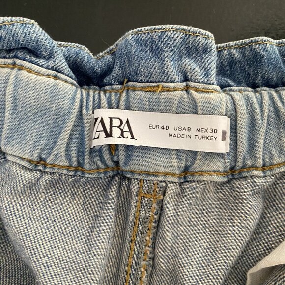 Zara Jeans Women's 8 Baggy Barrel High Waisted Ruffled Paperbag Elastic Waist - Picture 7 of 13